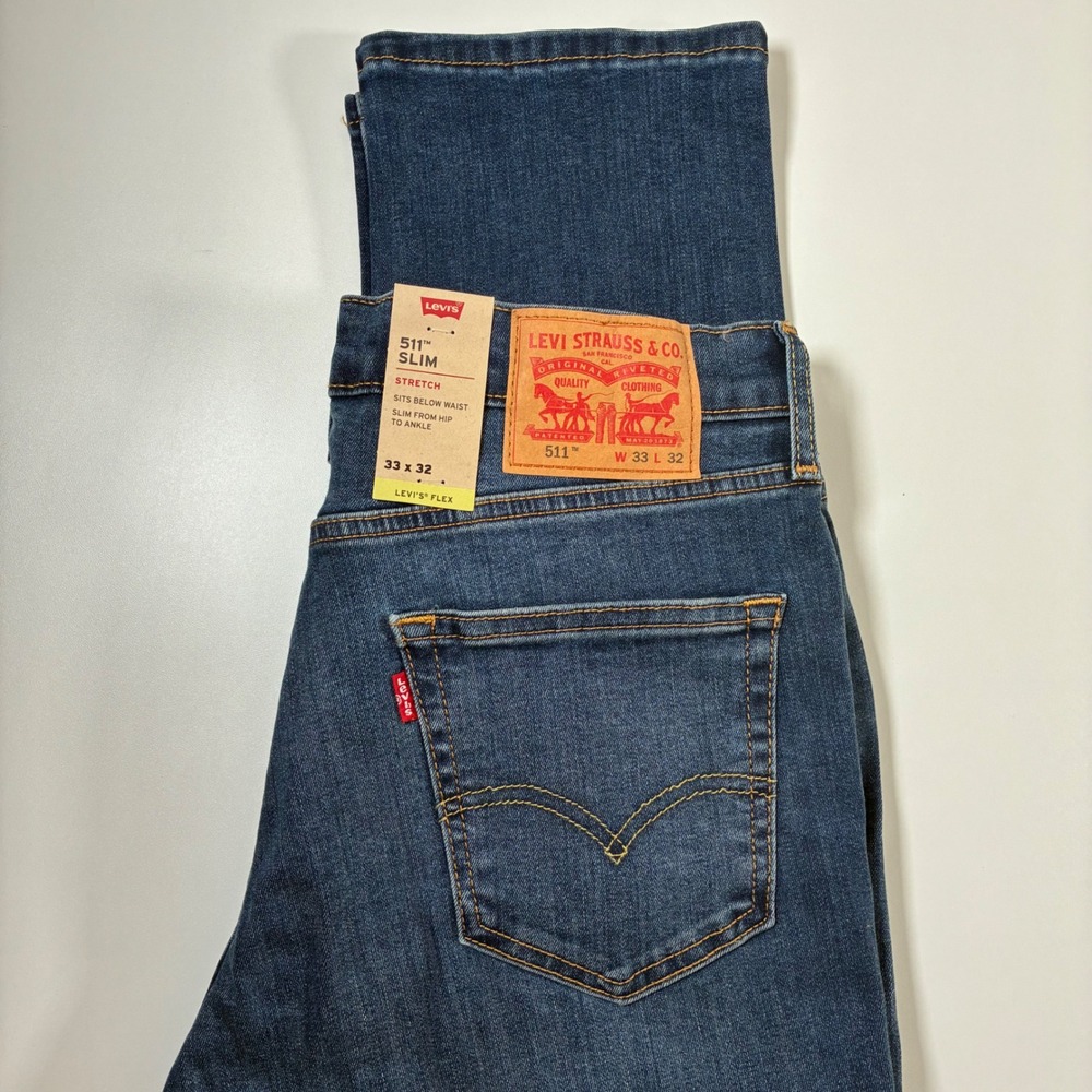 NEW Levi's 511 Slim Jeans 33x32 Blue Stretch WaterLess USA Cowboy